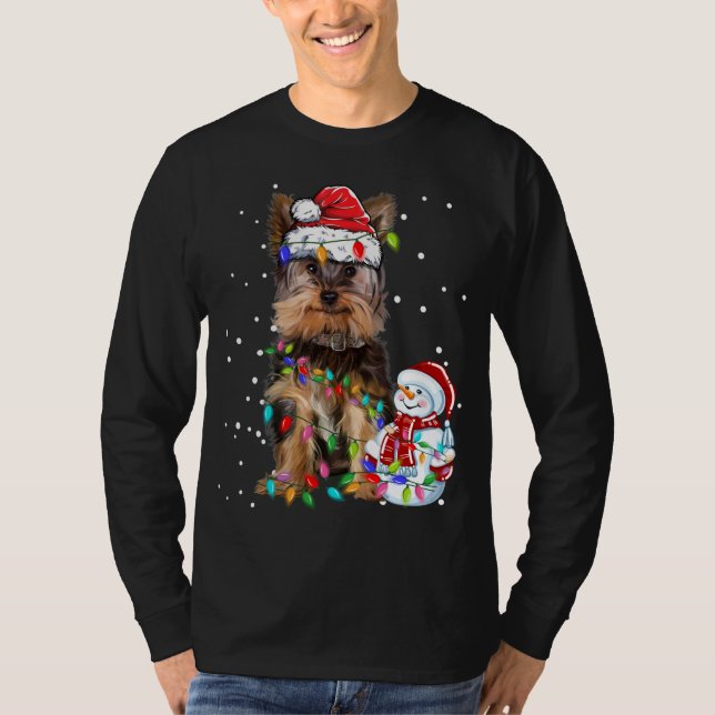 Camiseta Navidades Terrier de Yorkshire Santa Hat Xmas Luce (Anverso)