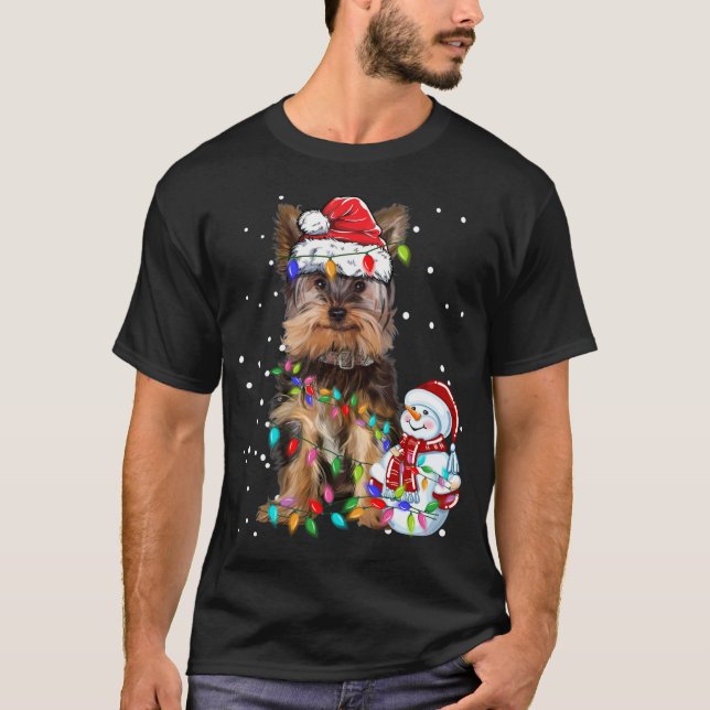 Camiseta Navidades Terrier de Yorkshire Santa Hat Xmas Luce (Anverso)