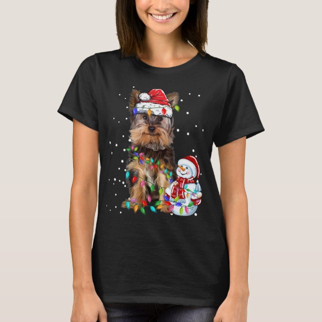 Camiseta Navidades Terrier de Yorkshire Santa Hat Xmas Luce (Anverso)
