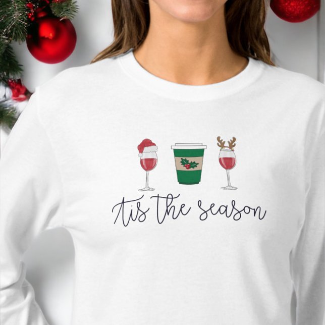 Camiseta Navidades Tis the Season Wine Coffee Santa Holiday (Subido por el creador)