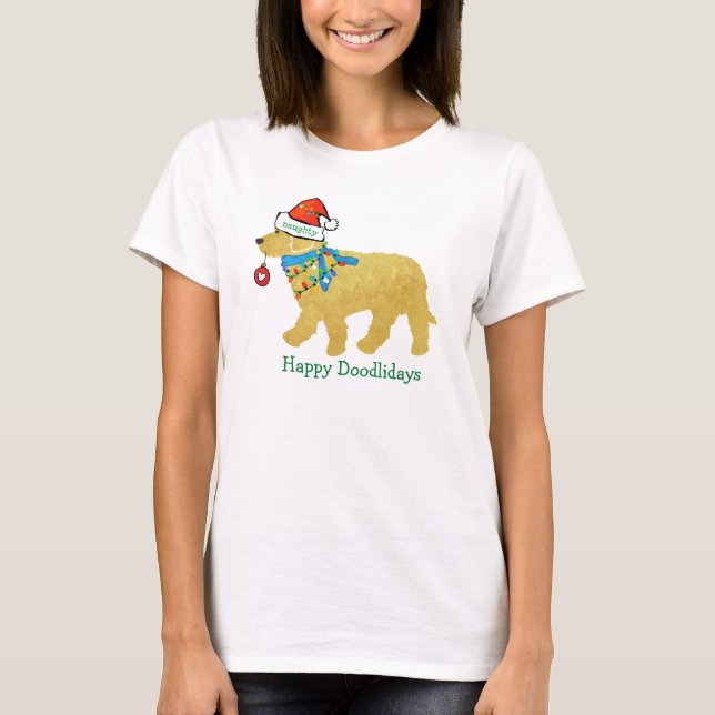 Camiseta Navidades traviesos personalizados Goldendoodle (Anverso)