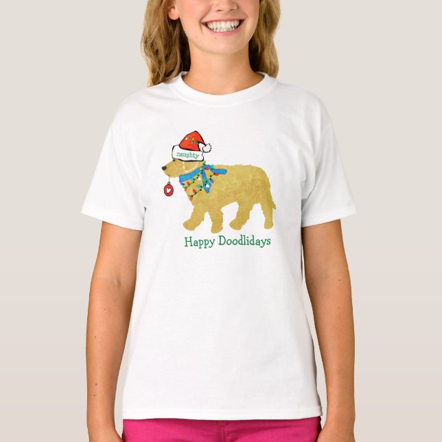 Camiseta Navidades traviesos personalizados Goldendoodle (Anverso)