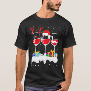 Camiseta Navidades Tres Vidrios De Reno De Vino Rojo Xmas E