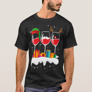Camiseta Navidades Tres Vidrios De Reno De Vino Rojo Xmas E