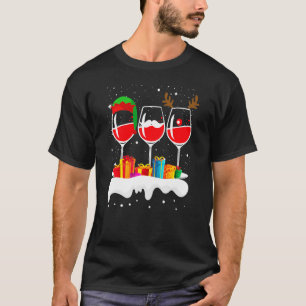Camiseta Navidades Tres Vidrios De Reno De Vino Rojo Xmas E