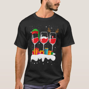 Camiseta Navidades Tres Vidrios De Reno De Vino Rojo Xmas E