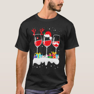 Camiseta Navidades Tres Vidrios De Reno De Vino Rojo Xmas E