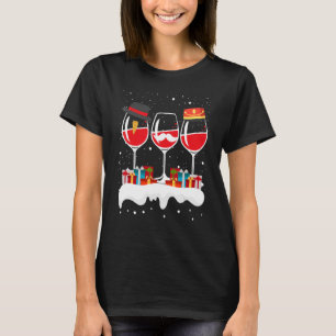 Camiseta Navidades Tres Vidrios De Vino Rojo Noche Santa 1