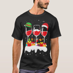 Camiseta Navidades Tres Vidrios De Vino Rojo Noche Santa EL