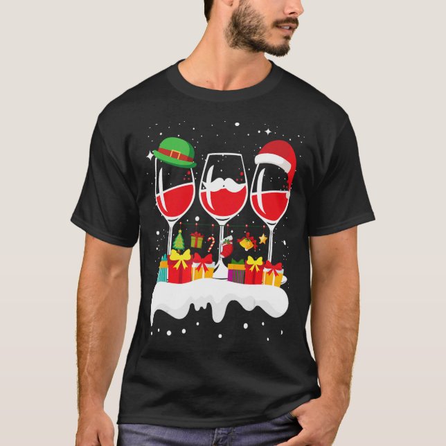 Camiseta Navidades Tres Vidrios De Vino Rojo Noche Santa EL (Anverso)