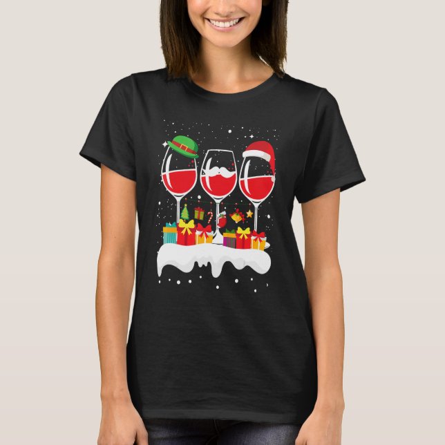 Camiseta Navidades Tres Vidrios De Vino Rojo Noche Santa EL (Anverso)