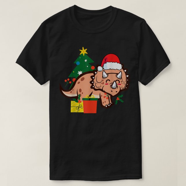 Camiseta Navidades Triceratops Dinosaur Cute Holiday Santa (Diseño del anverso)