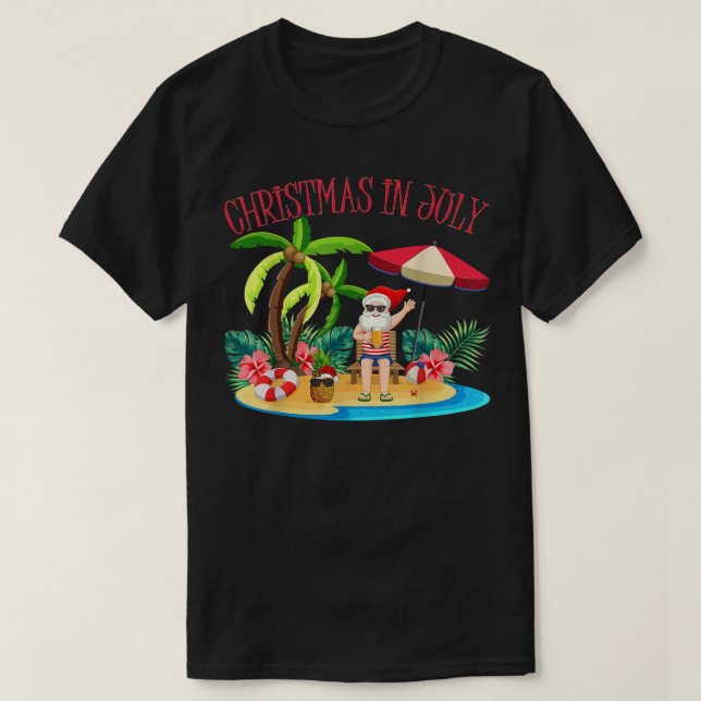 Camiseta Navidades Tropicales De Nochebuena De Hawái En Ver (Diseño del anverso)