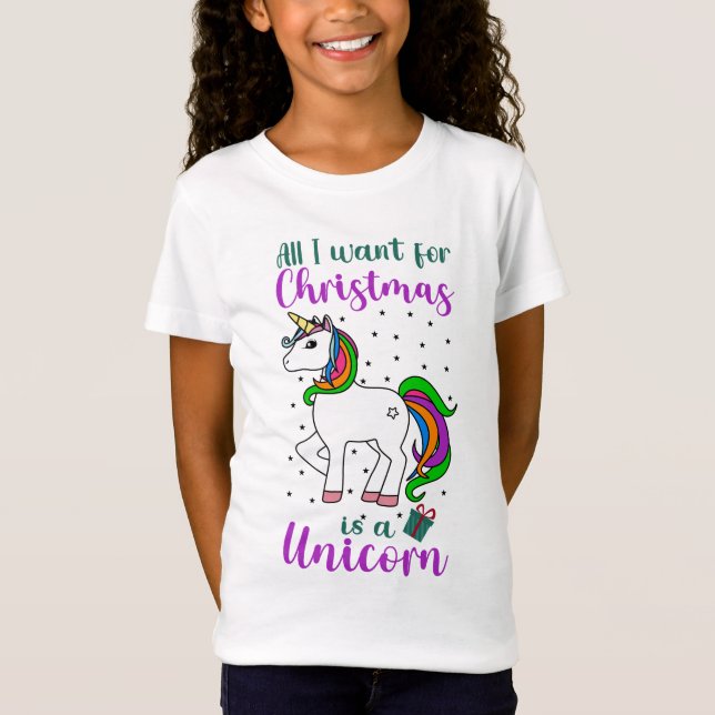 Camiseta Navidades unicornio mágico morado verde arcoiris (Anverso)