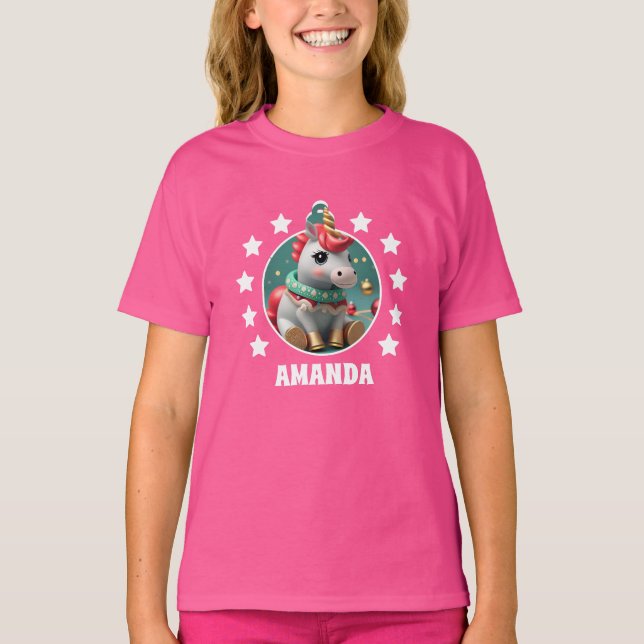 Camiseta Navidades unicornios personalizan el rosa (Anverso)