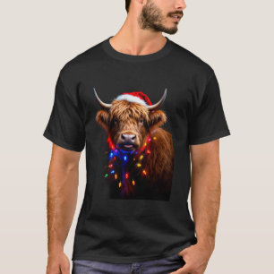 Camiseta Navidades Vaca Escocesa Highland con luces de Navi