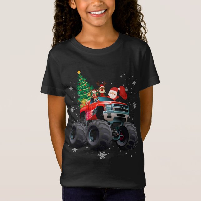 Camiseta Navidades Vacation Santa Riding Monster Red Truck (Anverso)