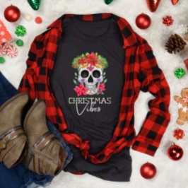 Camiseta Navidades Vibes Skull con flores