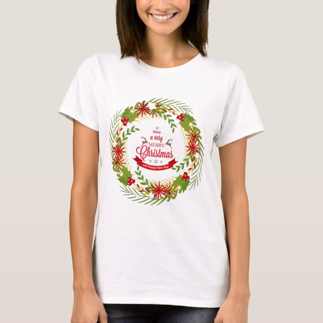 Camiseta Navidades Wreath con Mistletoe (Anverso)