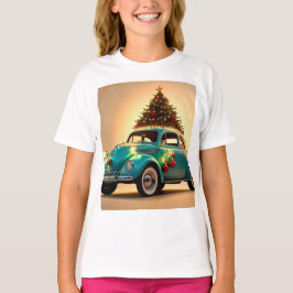 Camiseta navidades y un coche vintage