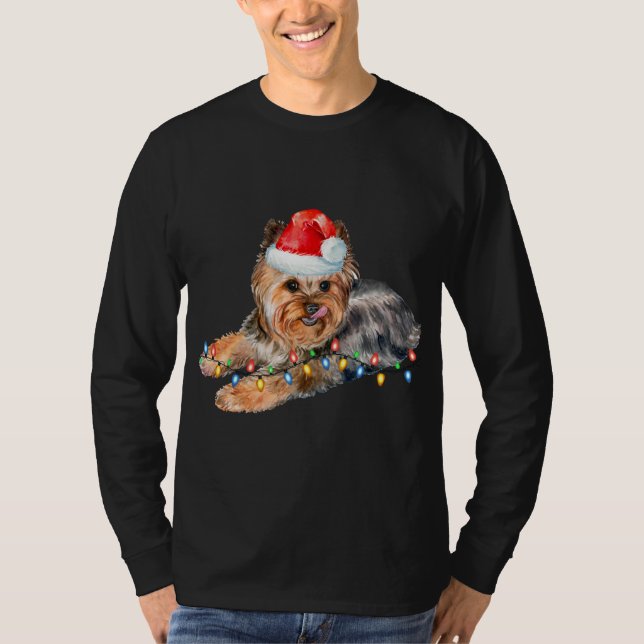 Camiseta Navidades yorkos alumbran a perro con pipa y navid (Anverso)