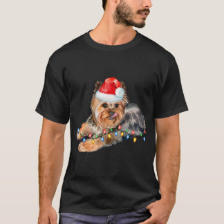 Camiseta Navidades yorkos alumbran a perro con pipa y navid