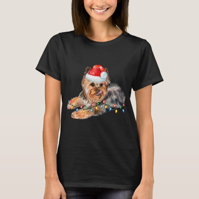 Camiseta Navidades yorkos alumbran a perro con pipa y navid (Anverso)