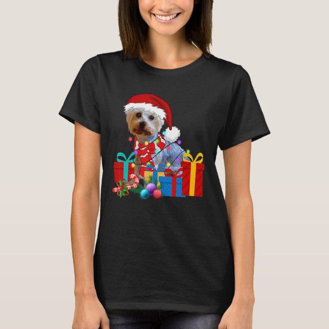 Camiseta Navidades Yorkshire Terrier Dog Xmas Luces Santa (Anverso)