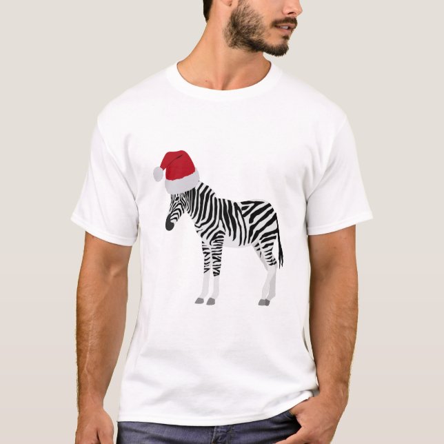 Camiseta Navidades Zebra graciosa animal con Santa Hat (Anverso)