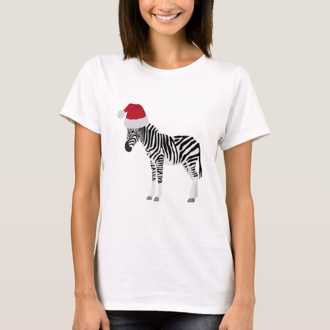 Camiseta Navidades Zebra graciosa animal con Santa Hat (Anverso)