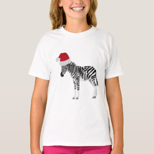 Camiseta Navidades Zebra graciosa animal con Santa Hat