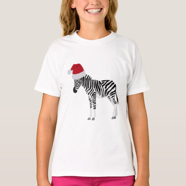 Camiseta Navidades Zebra graciosa animal con Santa Hat (Anverso)