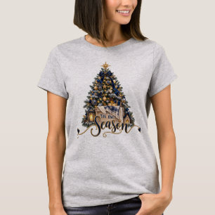 Camiseta Navideña de árbol de Navidad Navy & Gold