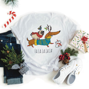 Camiseta Navideña de Dachshund Reno y Pug
