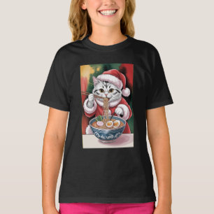 Camiseta Navideña del Gato Comiendo Ramen