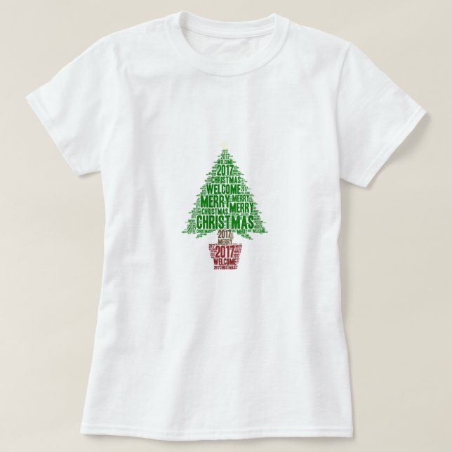 Camiseta Navideña Verde Árbol de Navidad Rojo 2017 (Diseño del anverso)