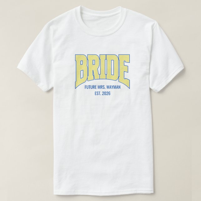 Camiseta Navy + Amarillo Brillo Falso NOVIA Compromiso Nupc (Diseño del anverso)