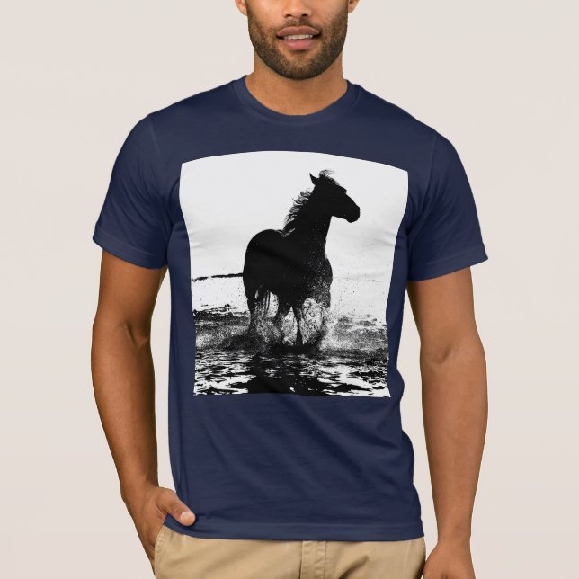 Camiseta Navy Blue Elegant Modern Running Horse Pop Art (Anverso)