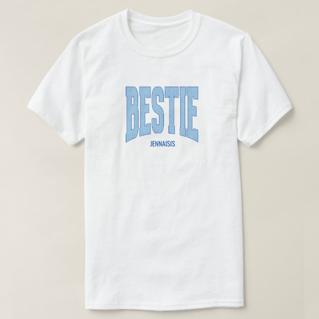 Camiseta Navy + Blue Faux Glitter BESTIE Bachelorette (Diseño del anverso)