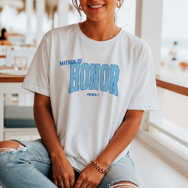 Camiseta Navy + Blue Faux Glitter Varsity MATRON OF HONOR