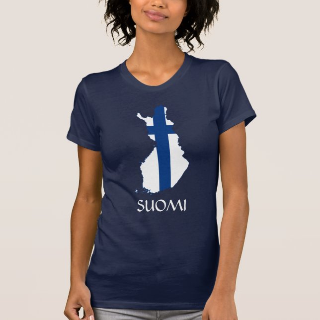 Camiseta NAVY BLUE Finlandia Mapa de la bandera "Suomi" Cam (Anverso)
