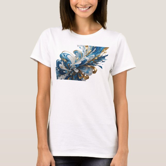 Camiseta Navy MODERNO Y FLORAL EXPLOSIÓN DE ORO (Anverso)
