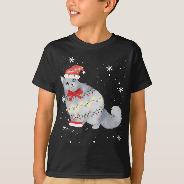 Camiseta Nebelung Cat Árbol de Navidad Navidad Navidad Papá (Anverso)