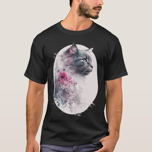 Camiseta Nebelung Cat Cherry Blossom japonés Sakura (Anverso)