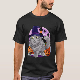 Camiseta Nebelung Cat Cute Halloween Witch Pumpkin