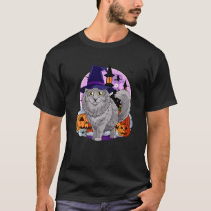 Camiseta Nebelung Cat Cute Halloween Witch Pumpkin