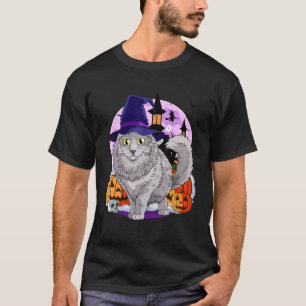 Camiseta Nebelung Cat Cute Halloween Witch Pumpkin