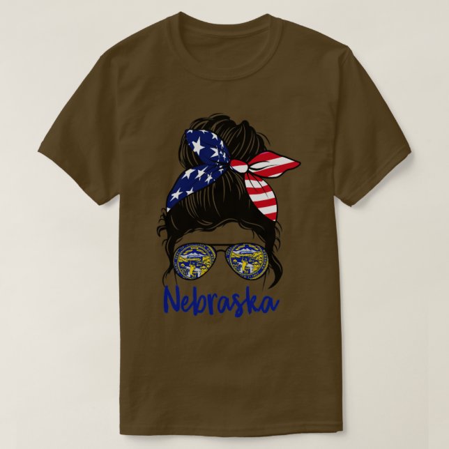 Camiseta Nebraska chica Messy bun Chica estadounidense Nebr (Diseño del anverso)
