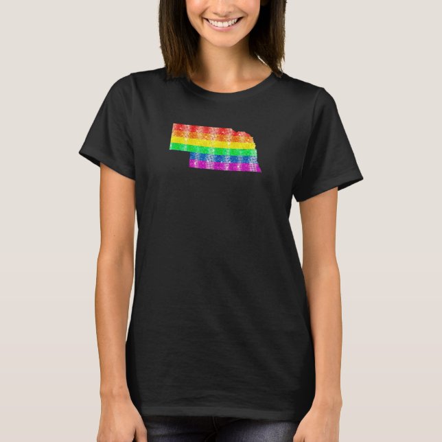 Camiseta Nebraska Gay State Prige Rainbow Flag Map Gay Lesb (Anverso)