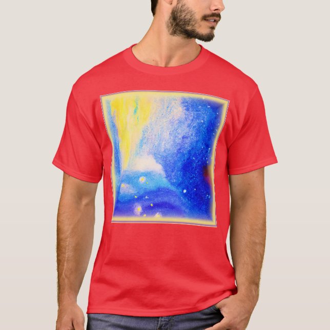 Camiseta Nebula Estrellas azul, amarillo y blanco lechoso.  (Anverso)